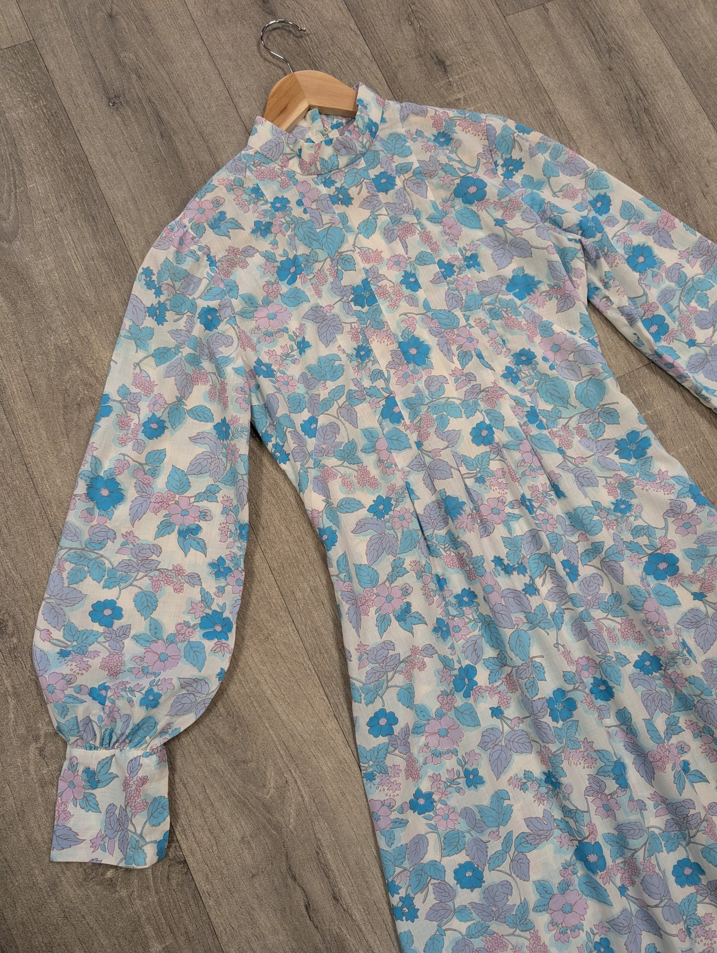 1970s blue floral maxi dress - S/8/10