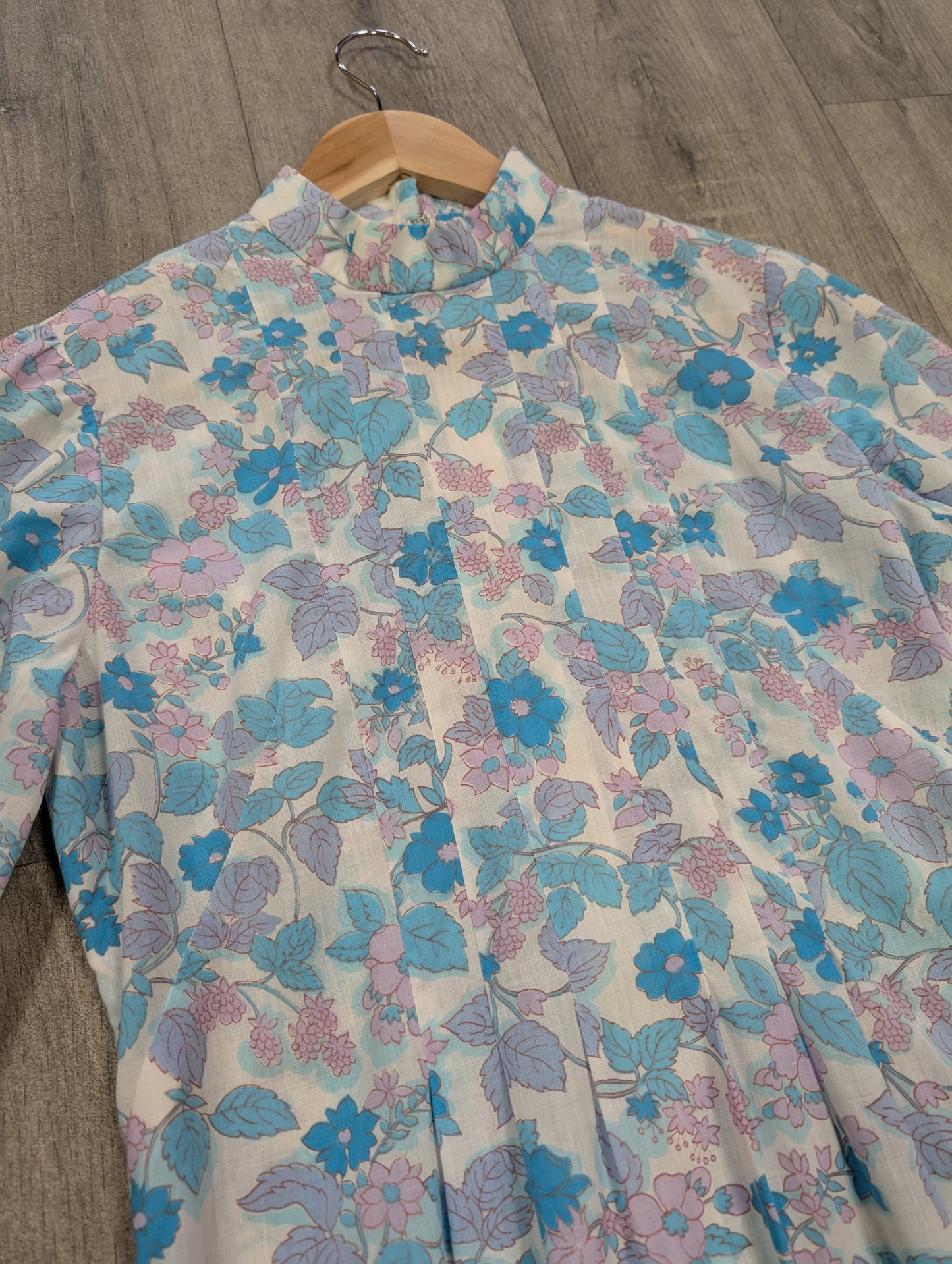 1970s blue floral maxi dress - S/8/10