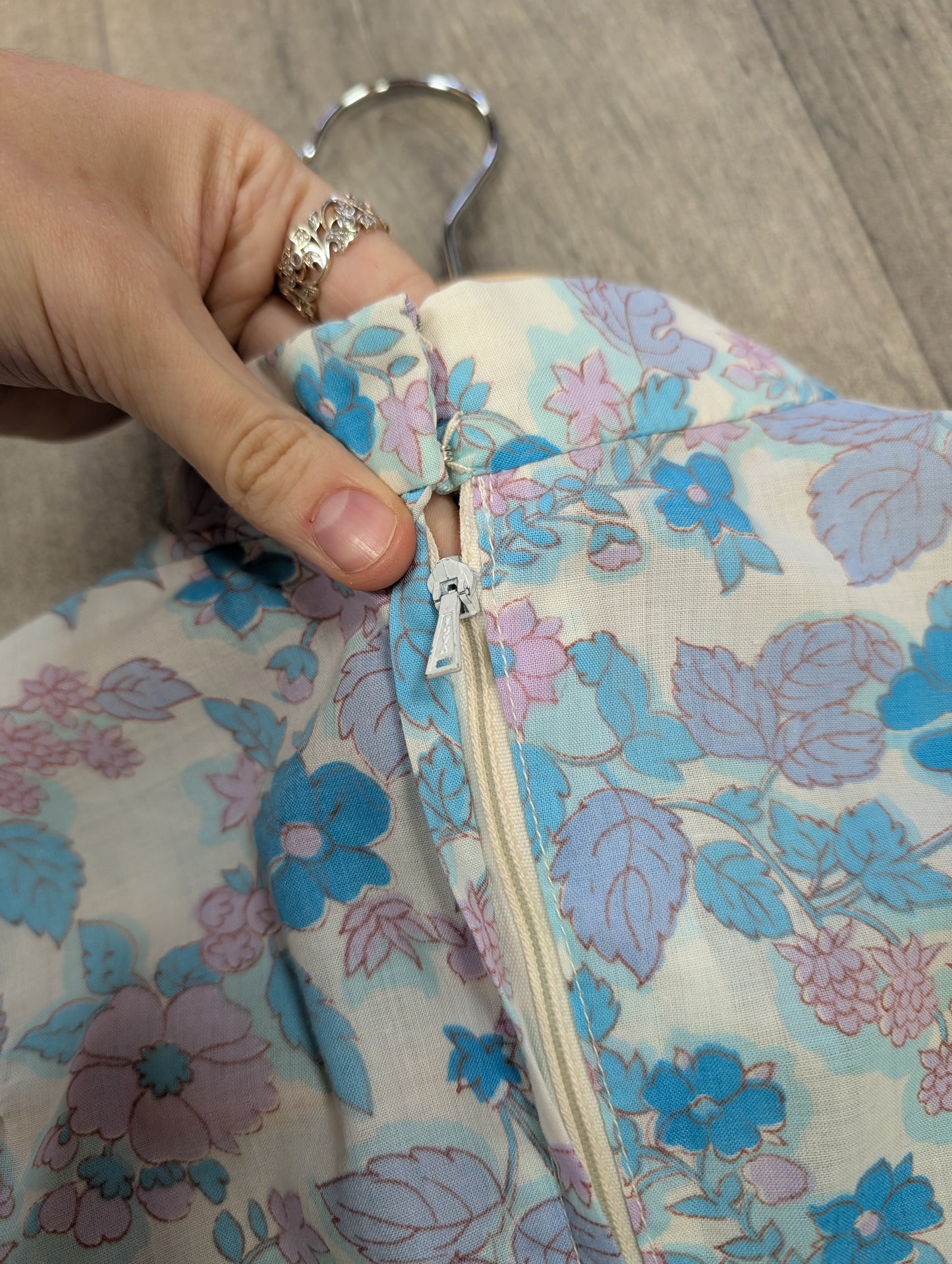 1970s blue floral maxi dress - S/8/10