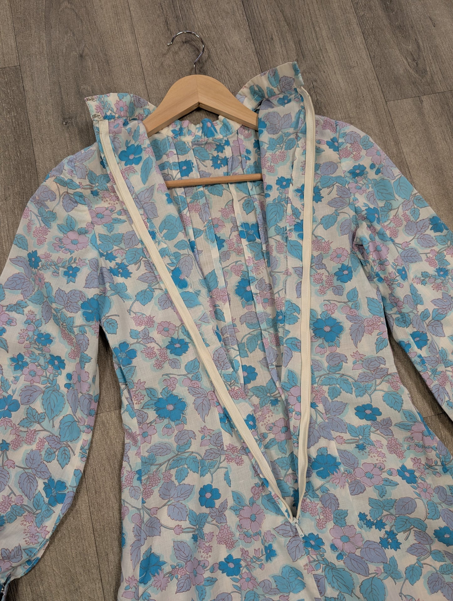 1970s blue floral maxi dress - S/8/10