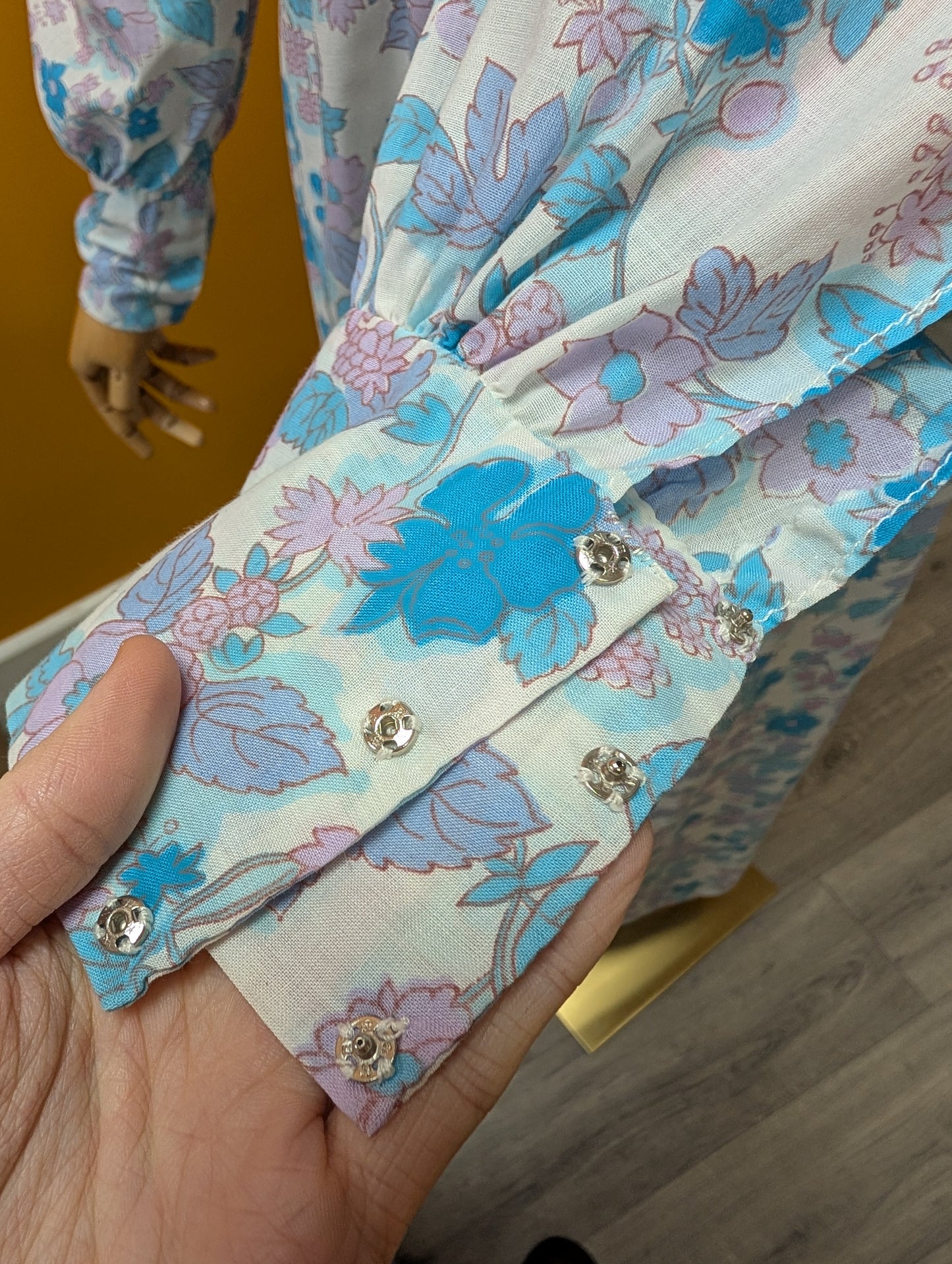 1970s blue floral maxi dress - S/8/10