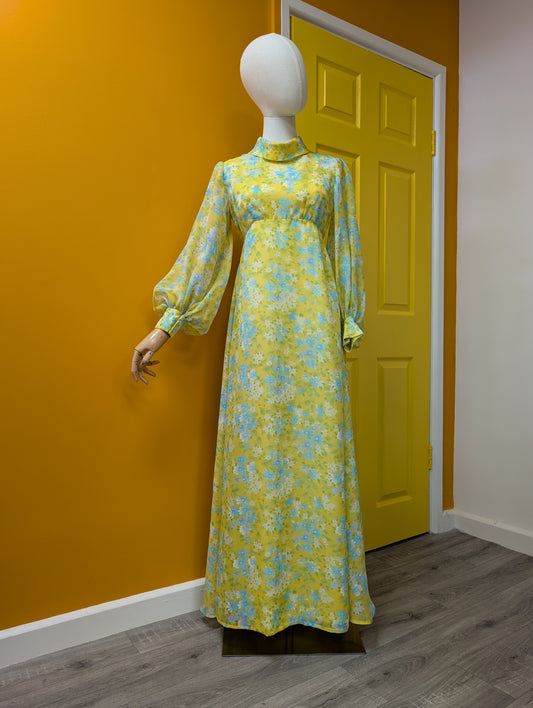 1970s floral balloon sleeve maxi dress - XS/6/8