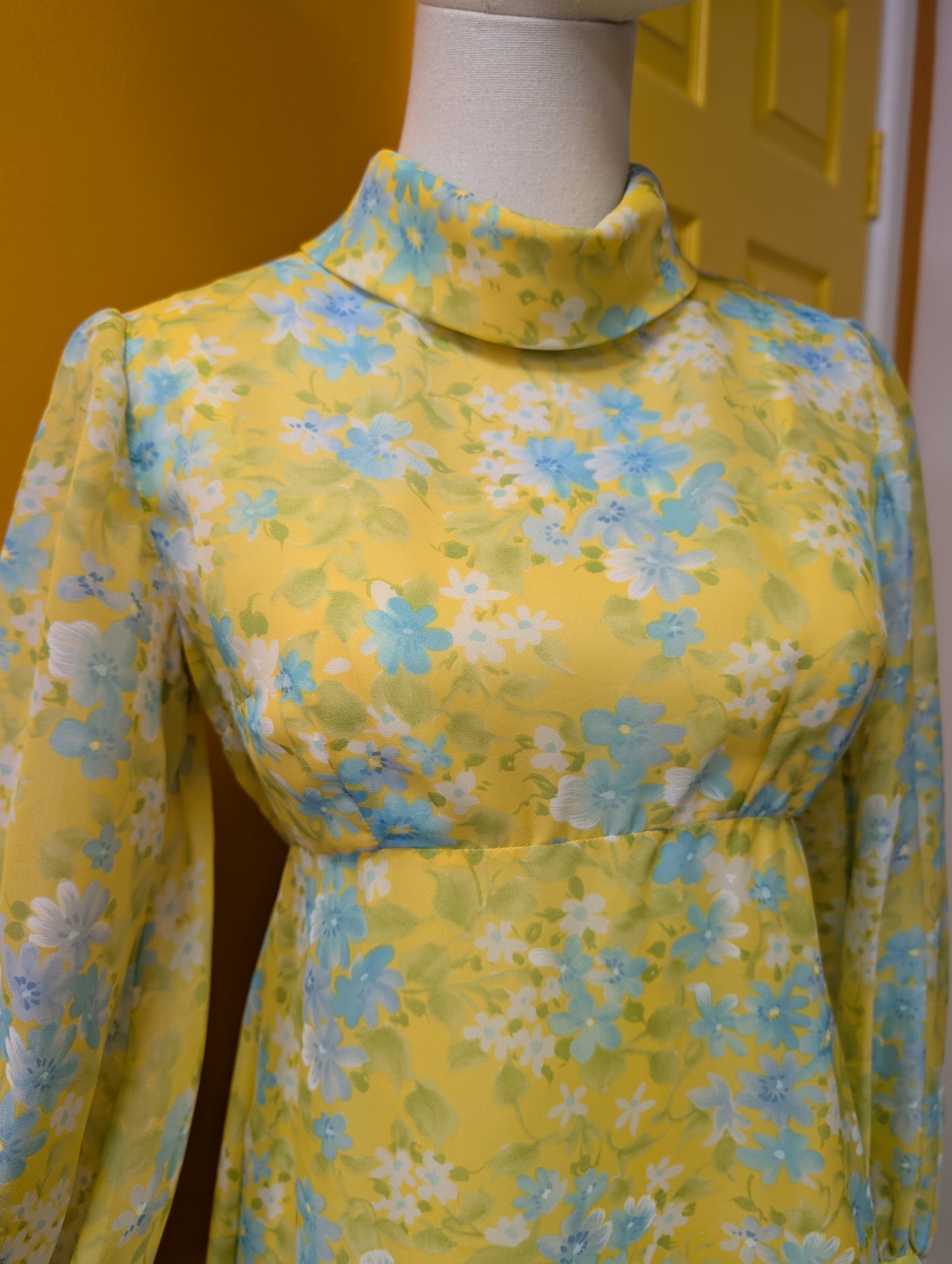 1970s floral balloon sleeve maxi dress - XS/6/8