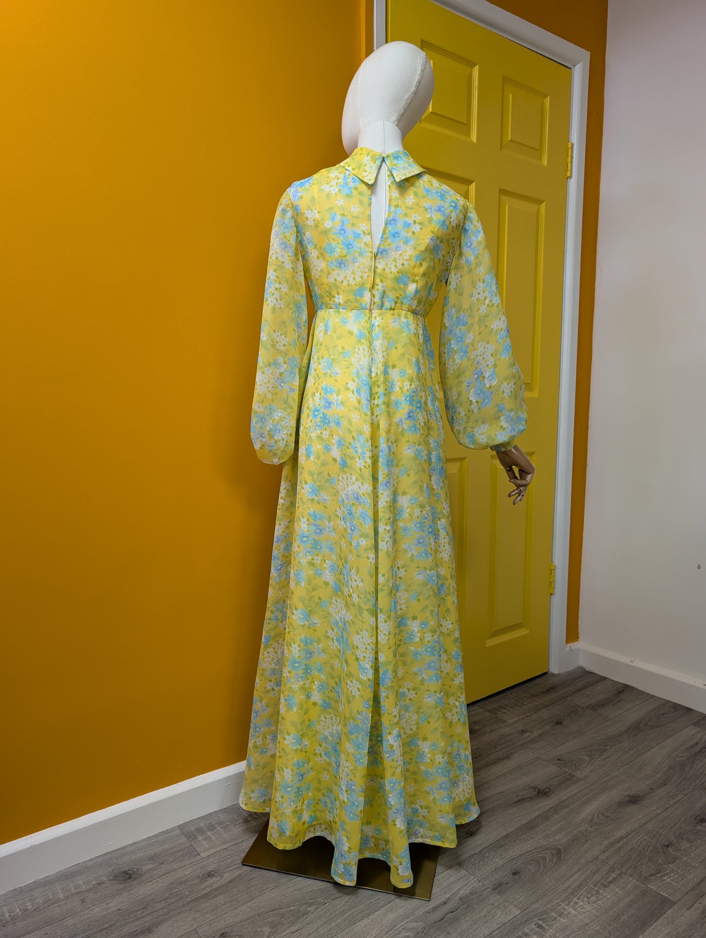 1970s floral balloon sleeve maxi dress - XS/6/8