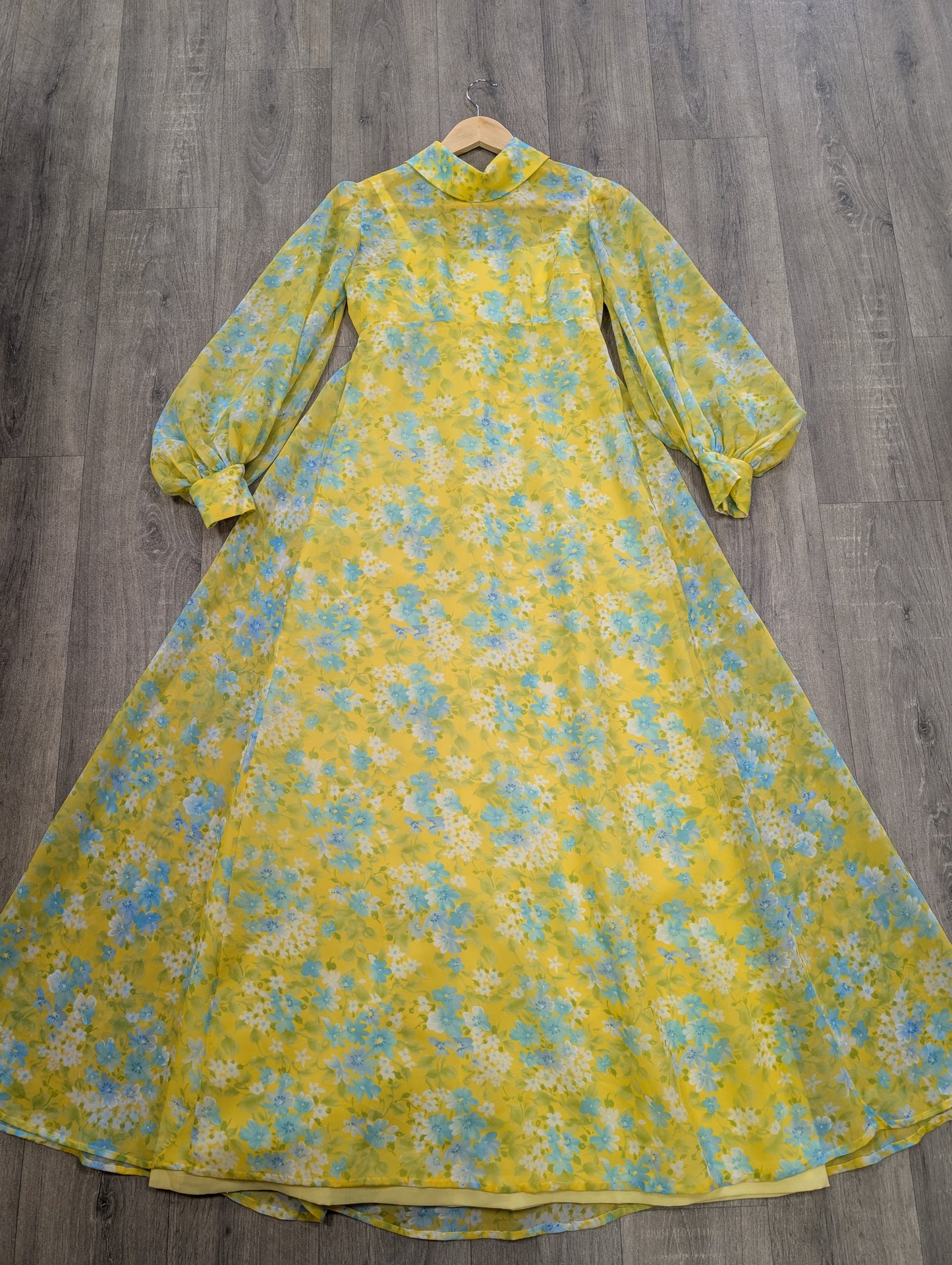 1970s floral balloon sleeve maxi dress - XS/6/8