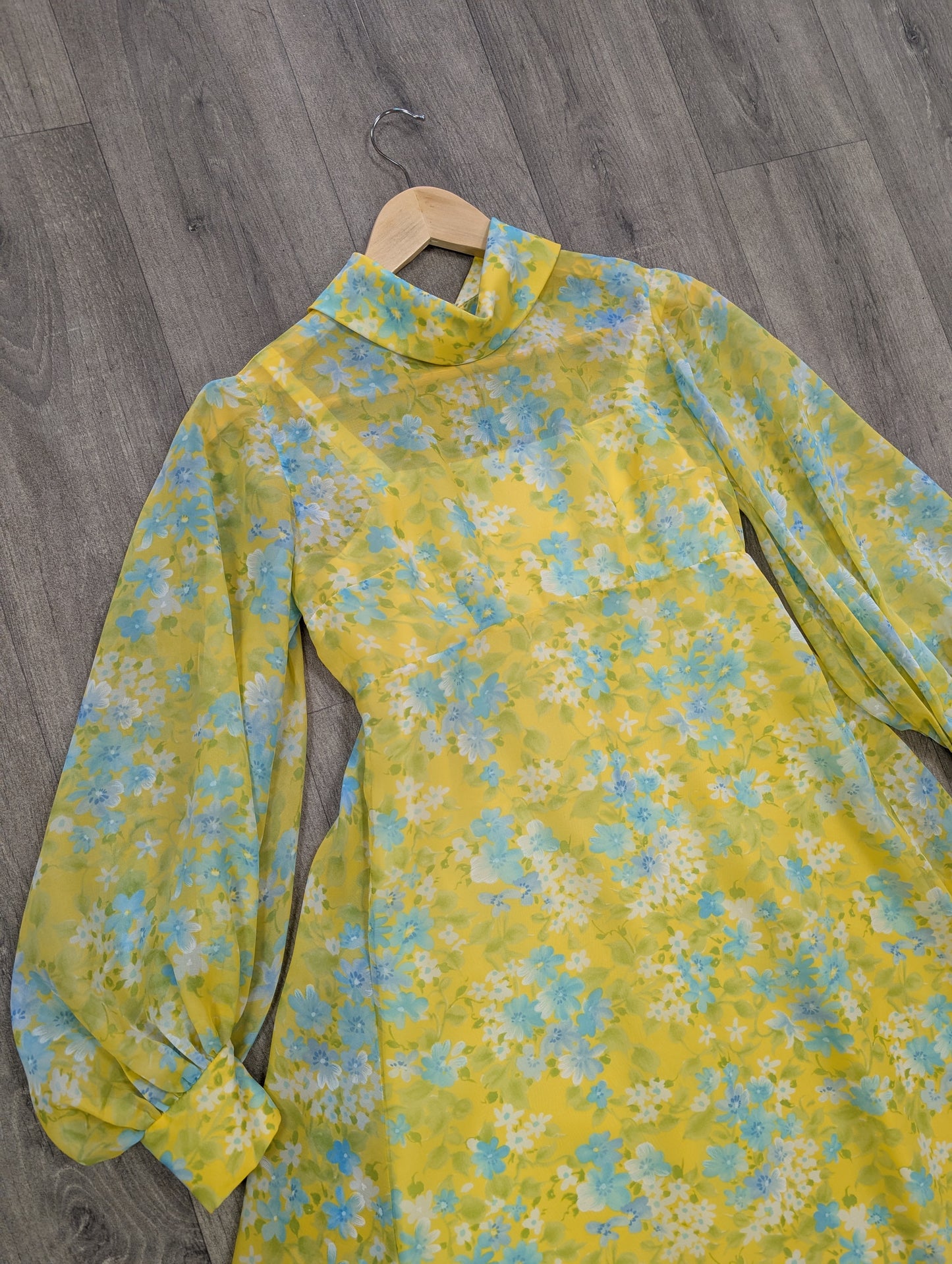 1970s floral balloon sleeve maxi dress - XS/6/8