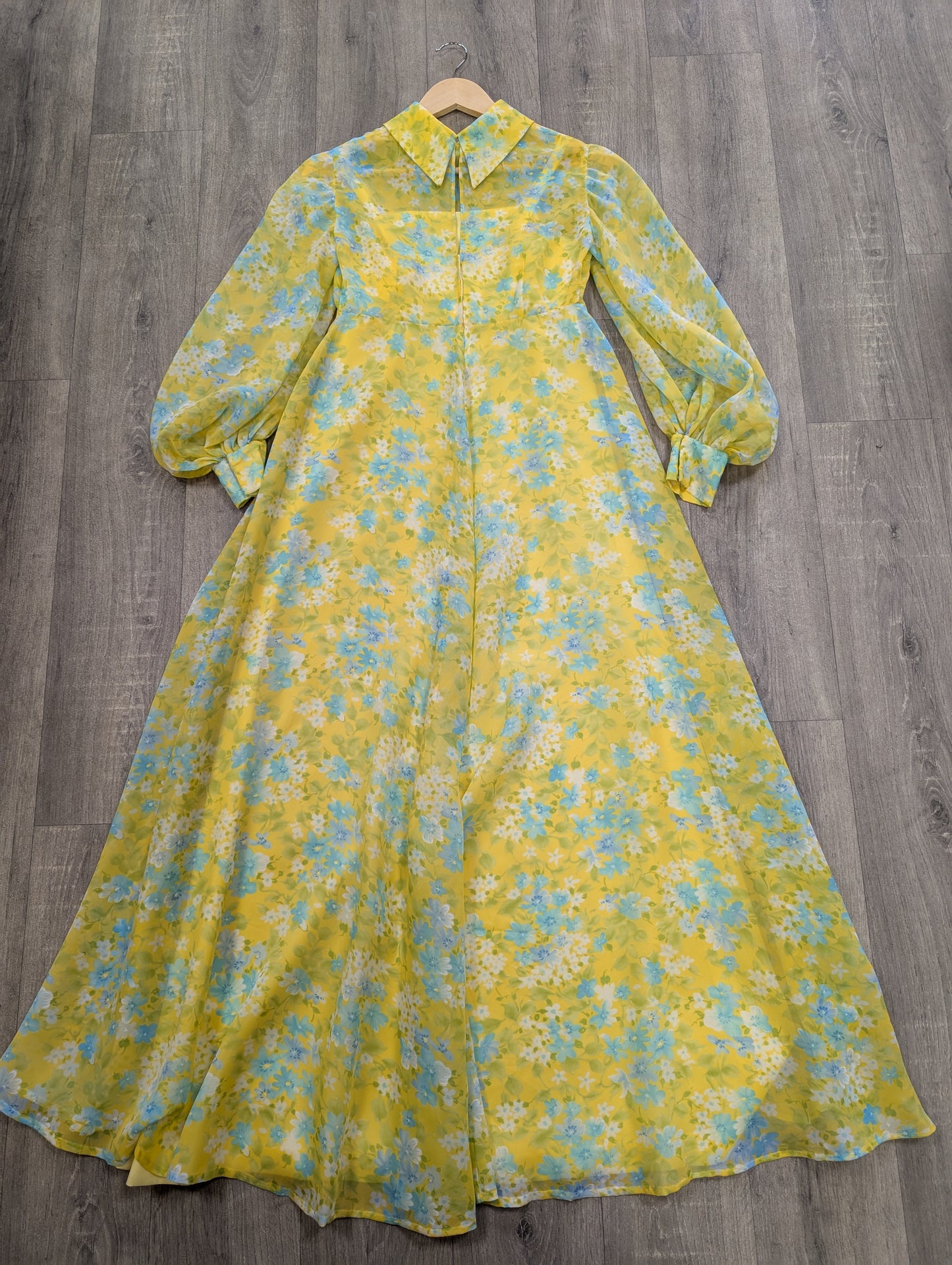 1970s floral balloon sleeve maxi dress - XS/6/8