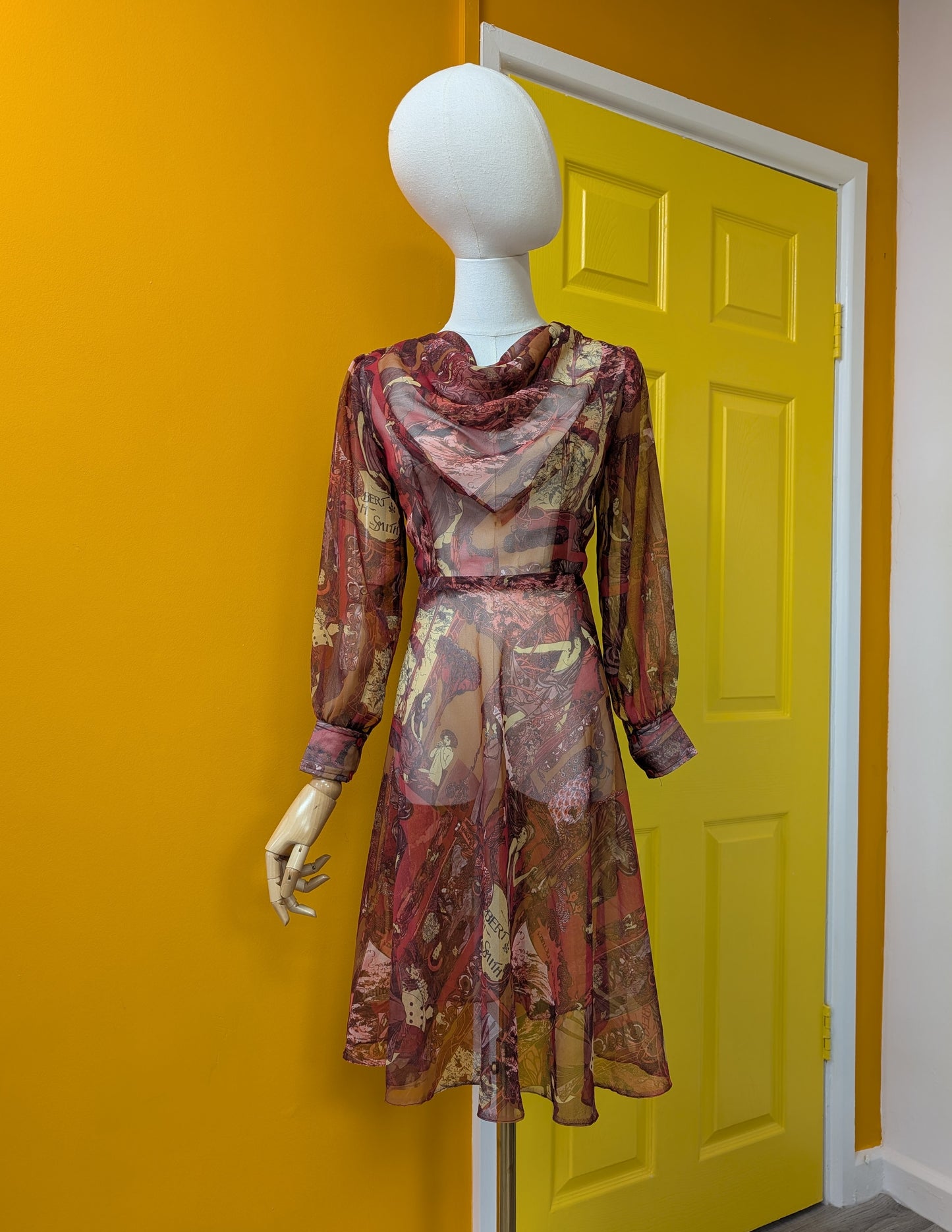 60s/70s novelty print sheer dress - XS
