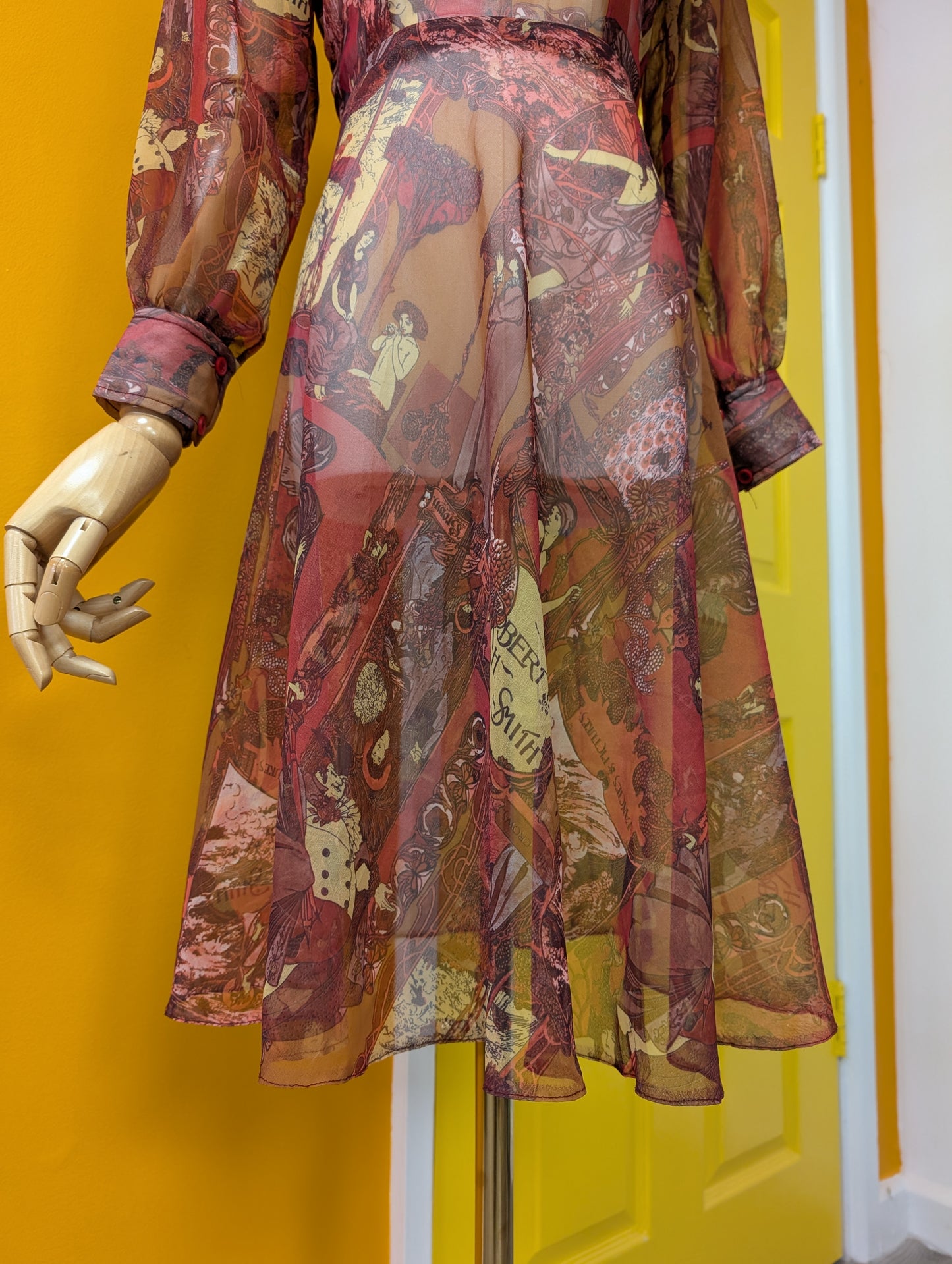 60s/70s novelty print sheer dress - XS