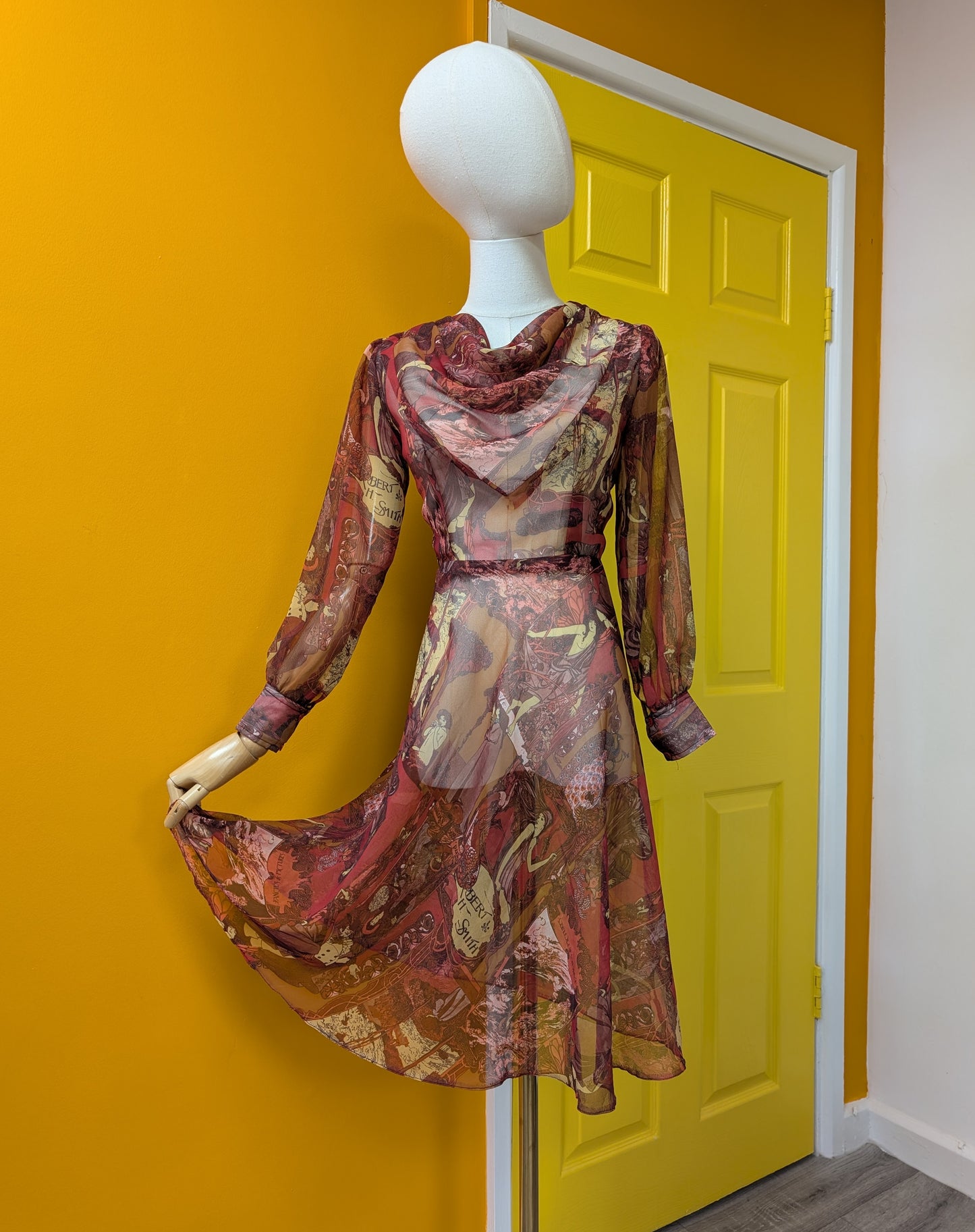 60s/70s novelty print sheer dress - XS