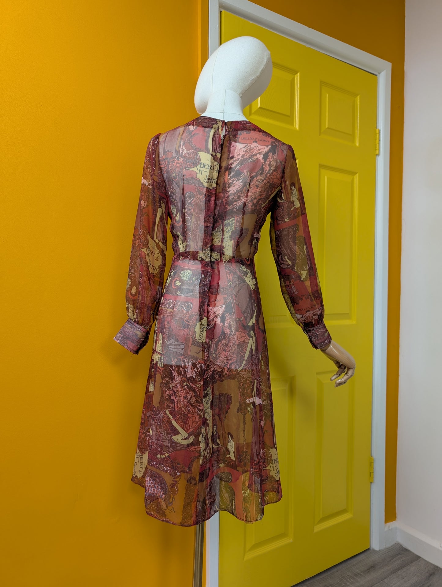 60s/70s novelty print sheer dress - XS