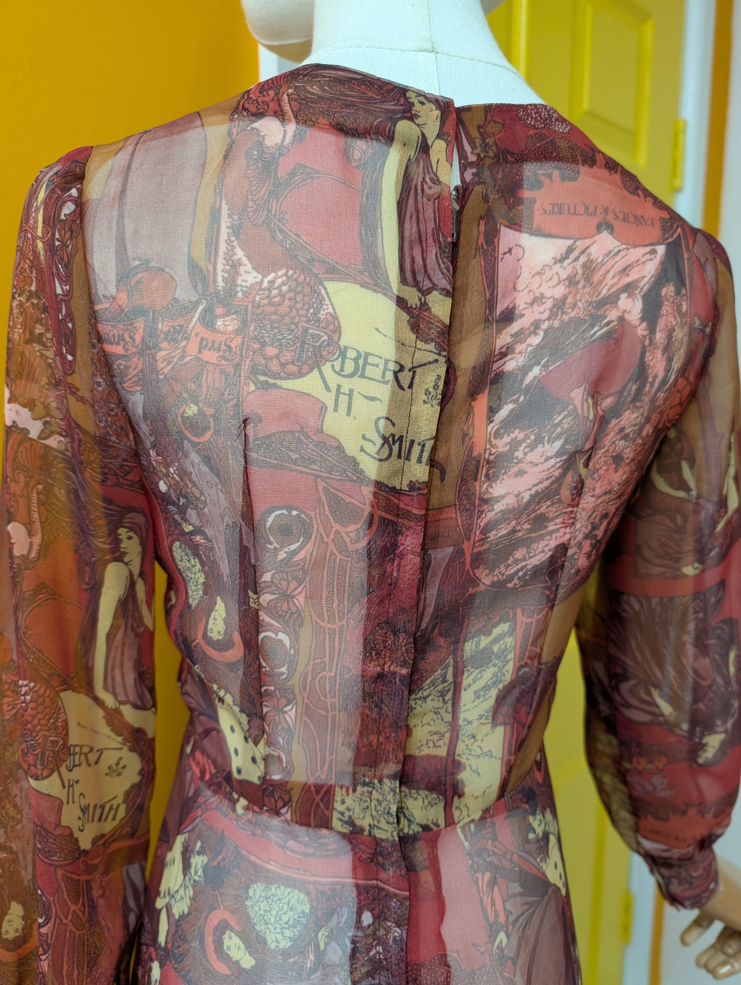 60s/70s novelty print sheer dress - XS