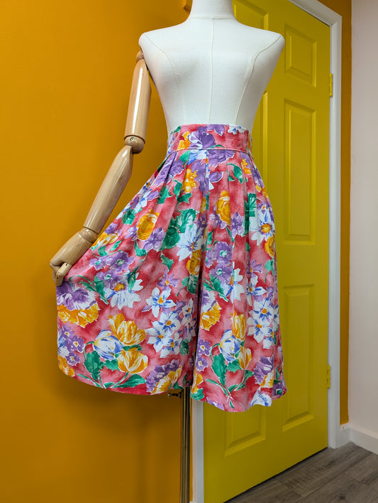 1980s Bouton d'Or pink floral culottes - XS/S