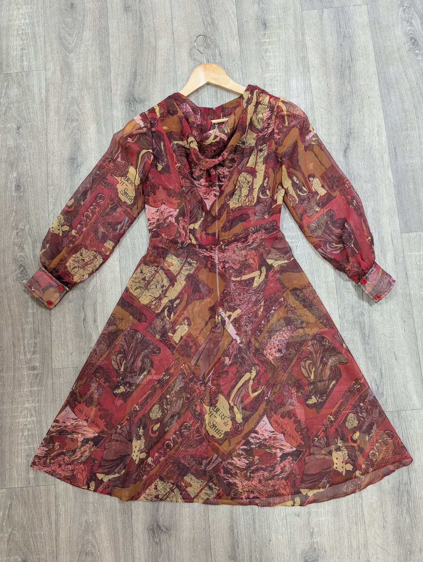 60s/70s novelty print sheer dress - XS