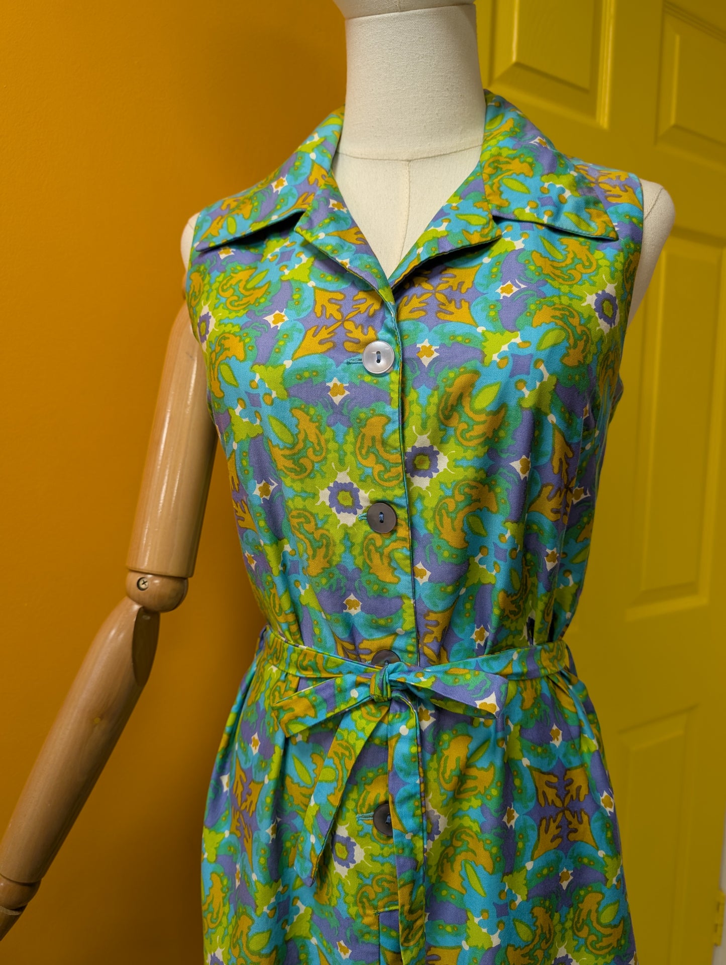 1960s psychedelic cotton dress and belt - S/8/10