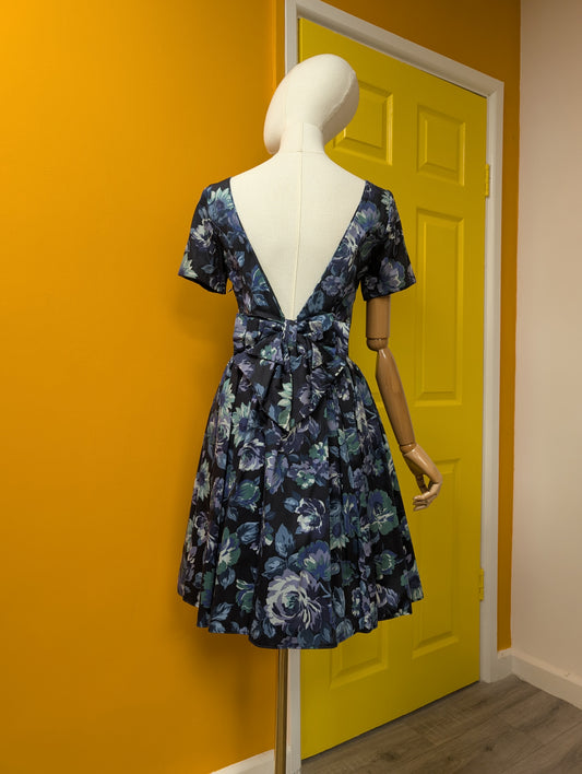 1980s Laura Ashley bow back floral dress - S/8/10