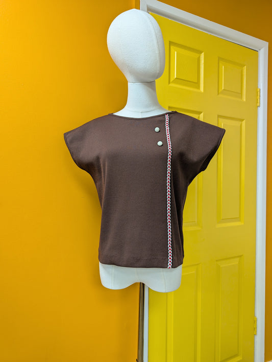 1960s Minster bri-nylon brown top - S