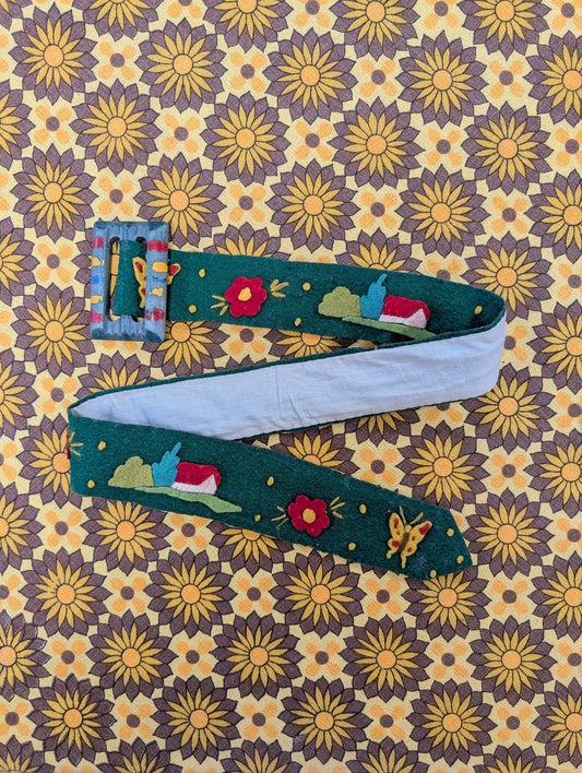 Hungarian green hand embroidered belt