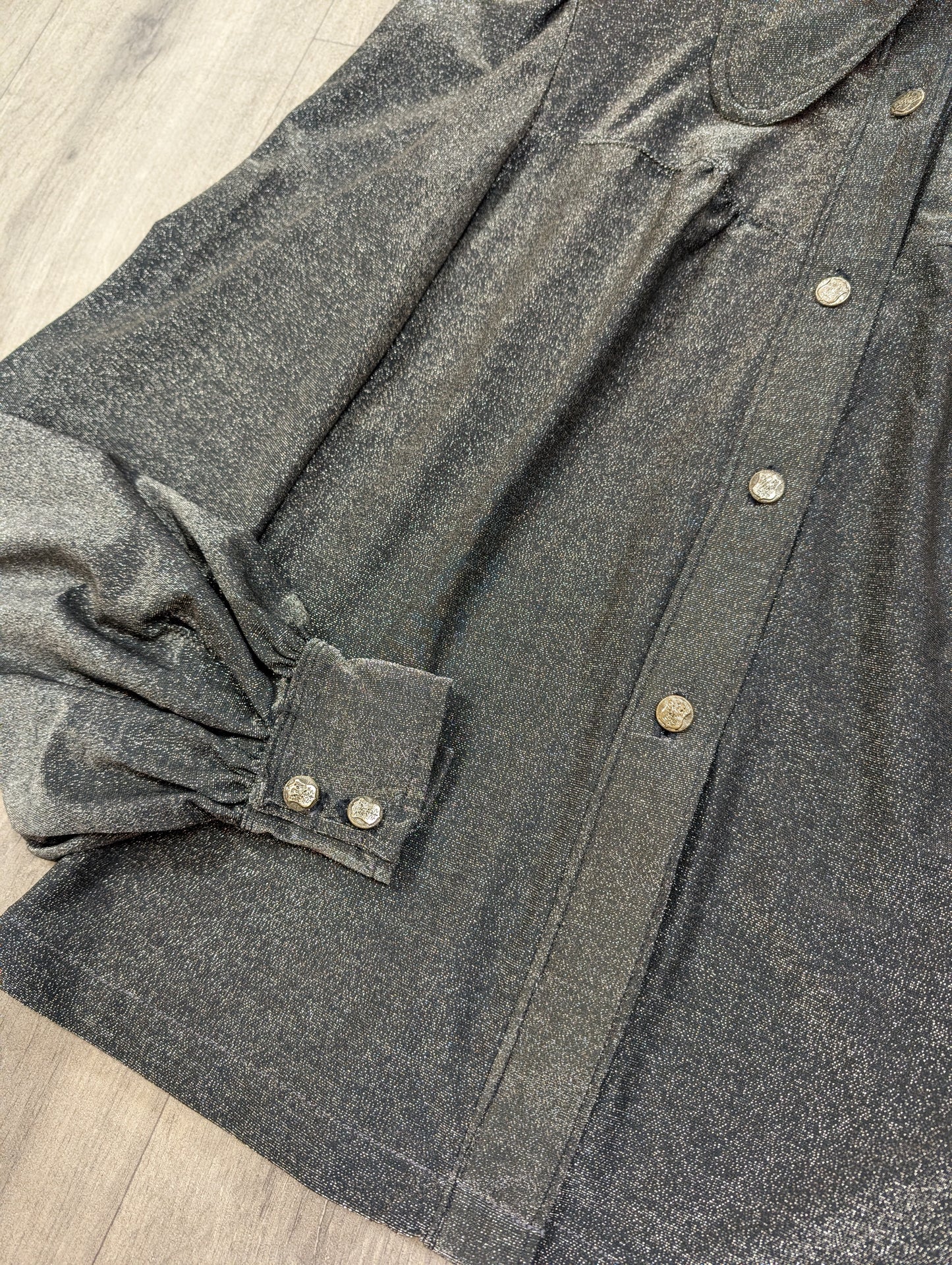 Epic 1970s silver lurex shirt with beagle collar - XS/S