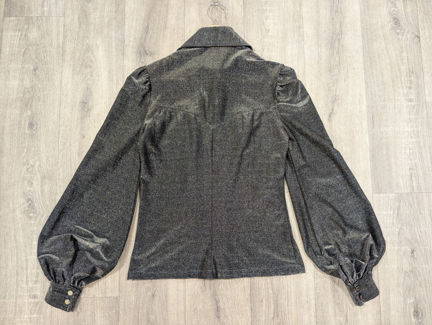 Epic 1970s silver lurex shirt with beagle collar - XS/S