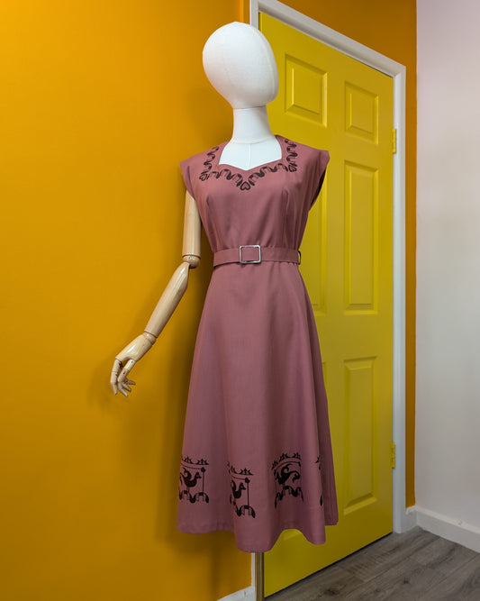 70s/80s dusky pink dress and belt - S/8/10