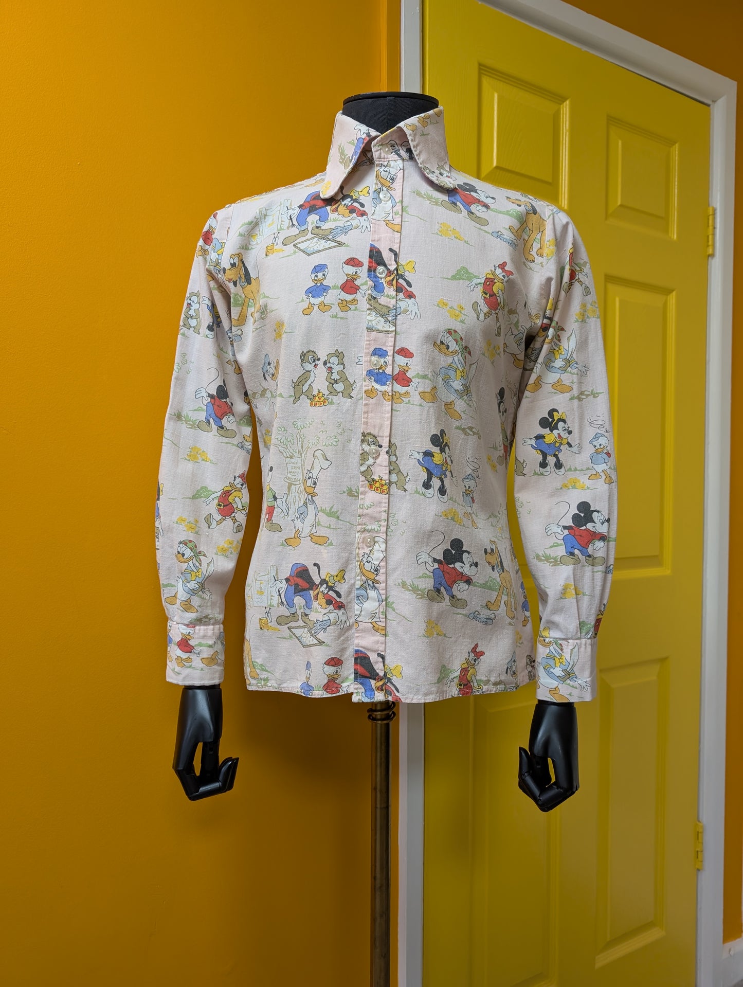 60s/70s Disney print cotton beagle collar shirt