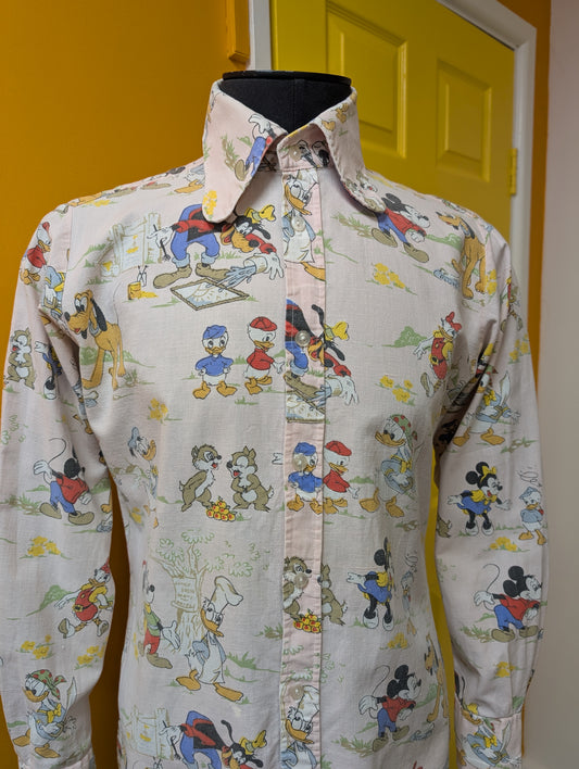 60s/70s Disney print cotton beagle collar shirt