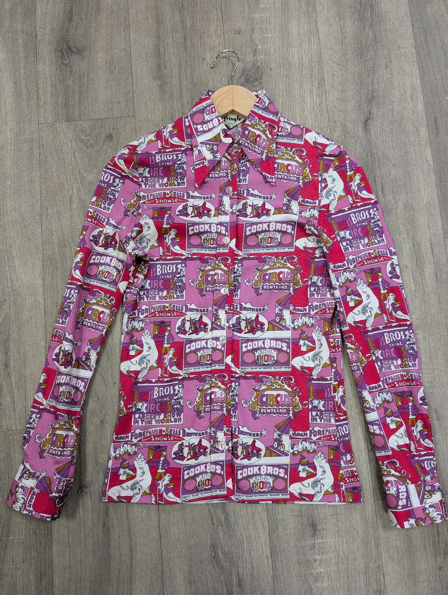 1970s Pringle pink novelty circus print cotton shirt - XS
