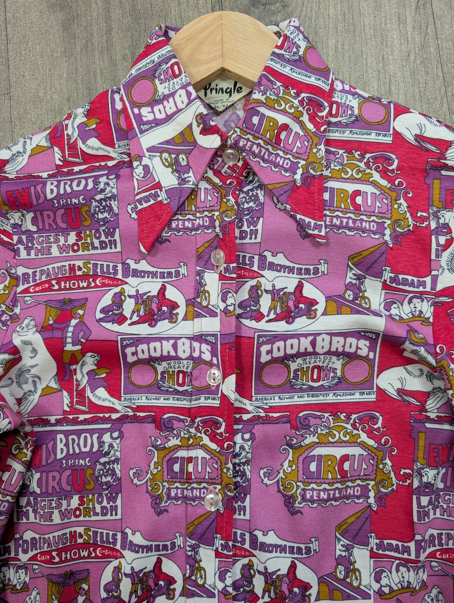 1970s Pringle pink novelty circus print cotton shirt - XS