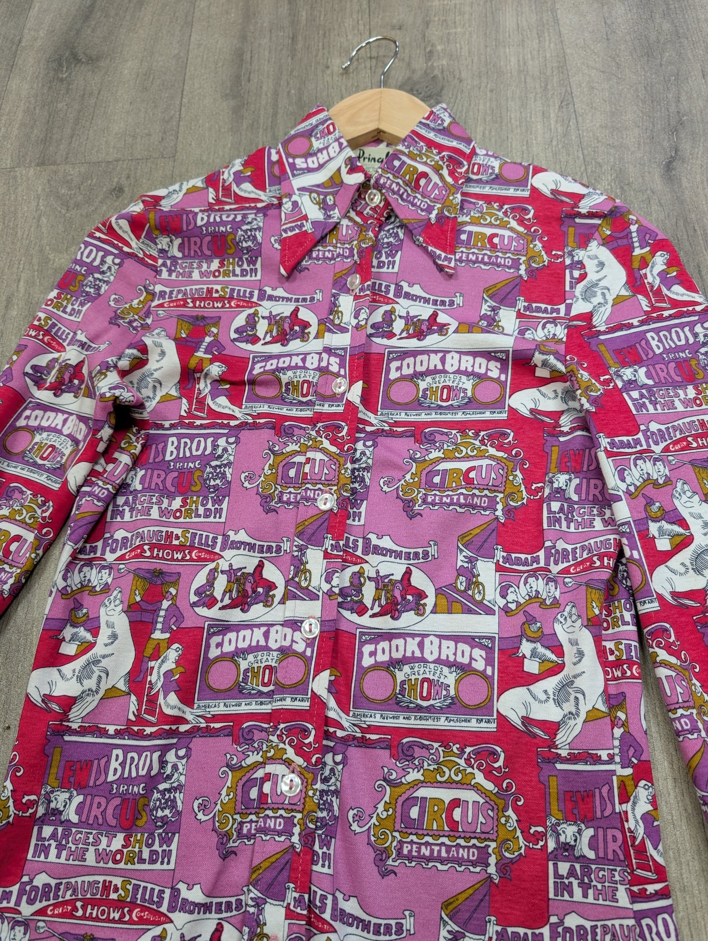 1970s Pringle pink novelty circus print cotton shirt - XS