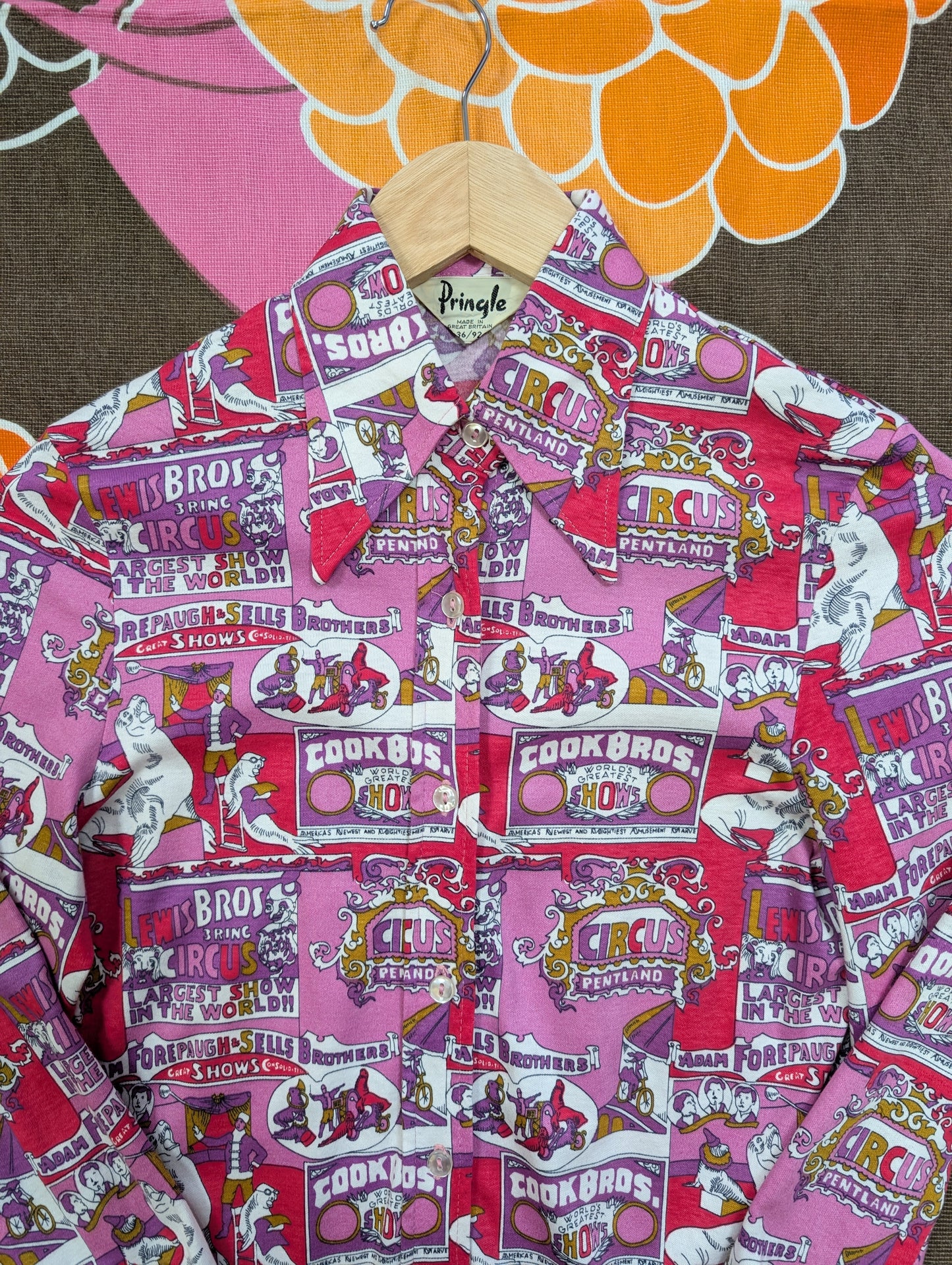 1970s Pringle pink novelty circus print cotton shirt - XS