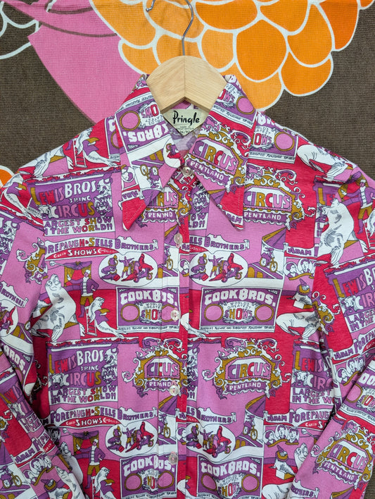 1970s Pringle pink novelty circus print cotton shirt - XS