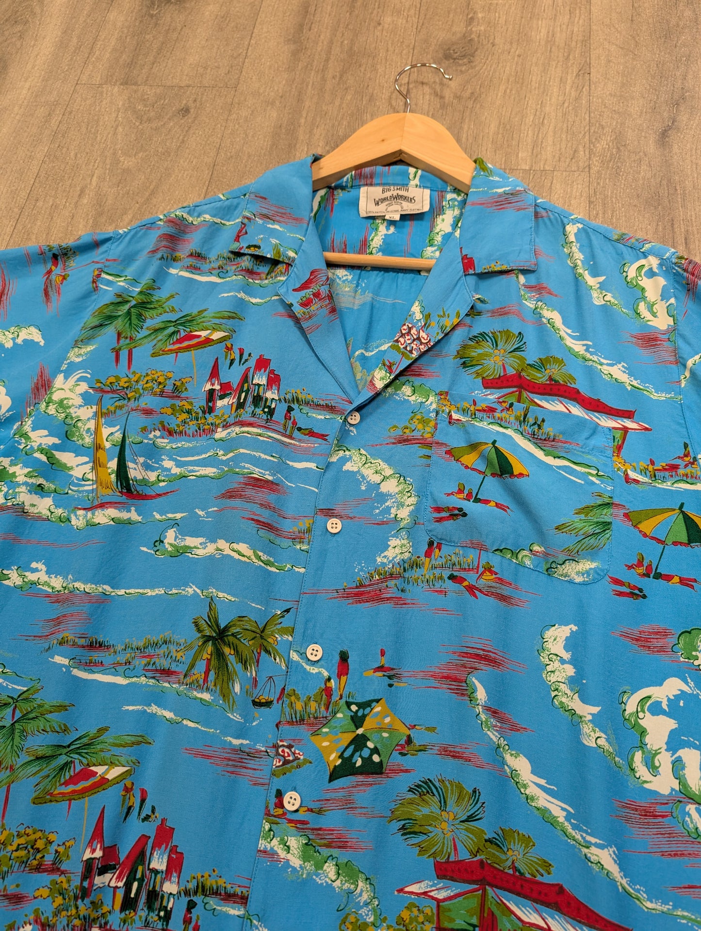 1990s Big Smith World Workers novelty print rayon shirt