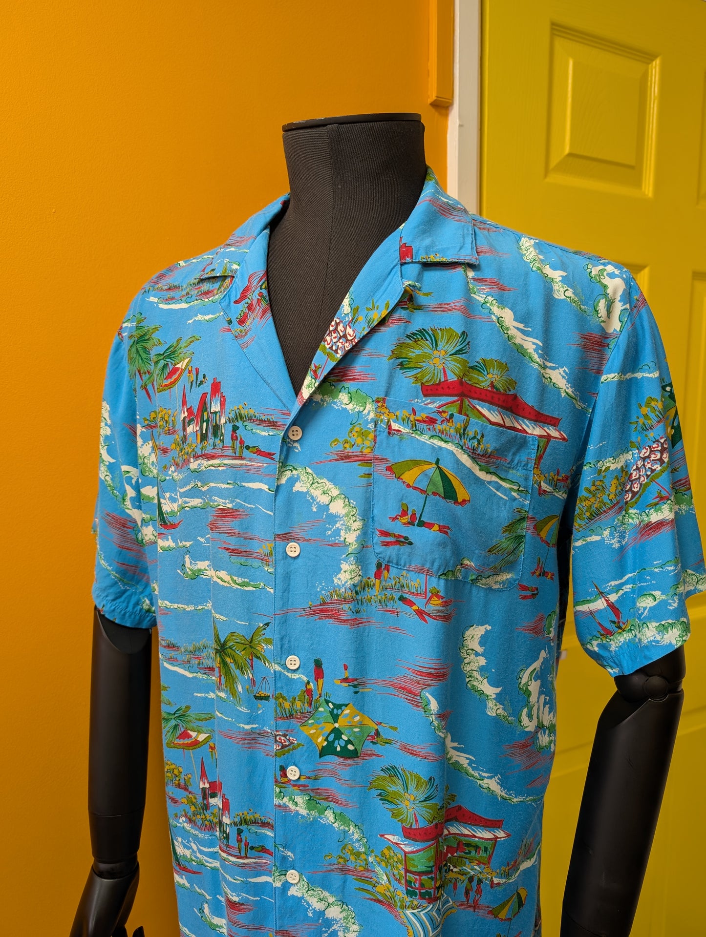 1990s Big Smith World Workers novelty print rayon shirt