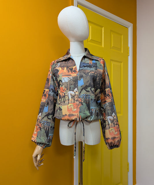 1970s horse print top - S/8/10
