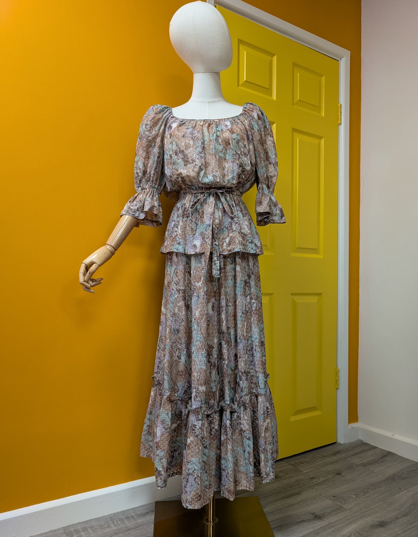 1970s Andre Peters floral blouse and skirt - S/8/10