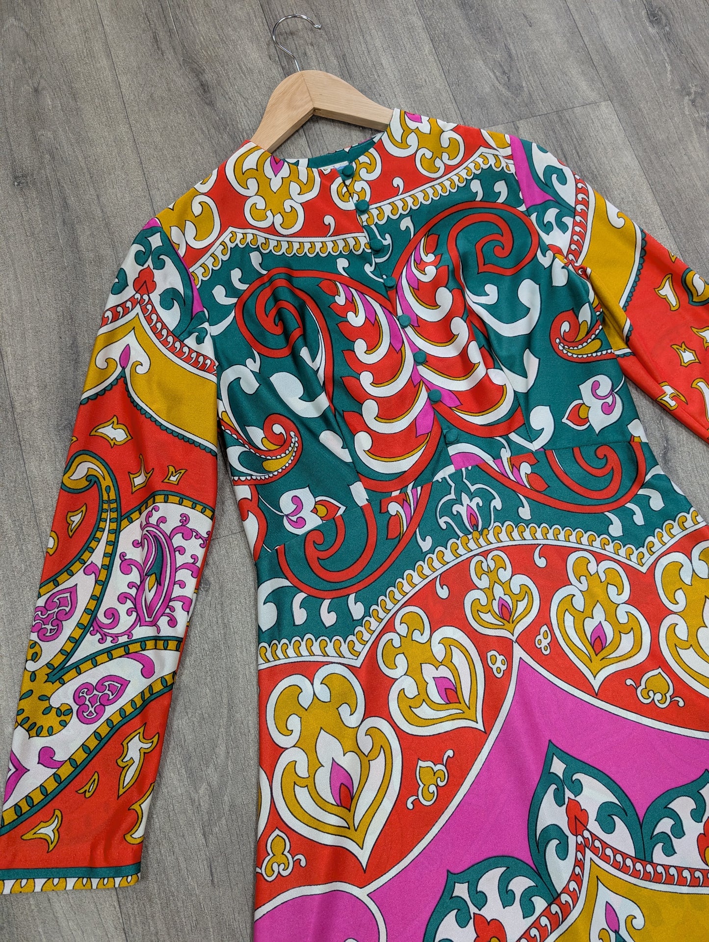 60s/70s psychedelic nylon dress - M/12