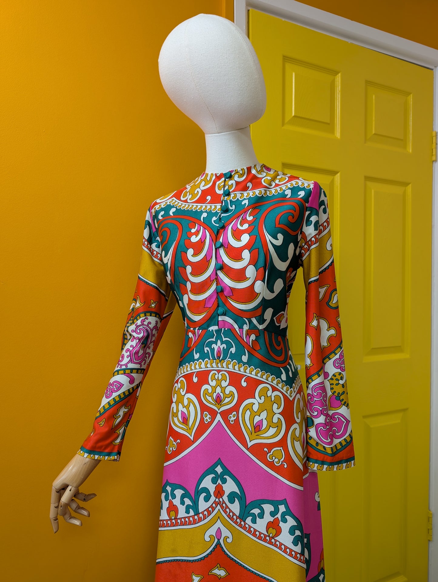 60s/70s psychedelic nylon dress - M/12