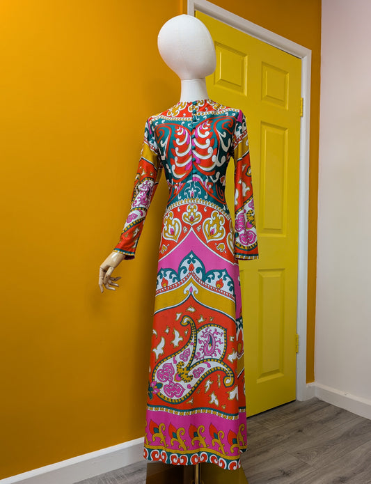 60s/70s psychedelic nylon dress - M/12