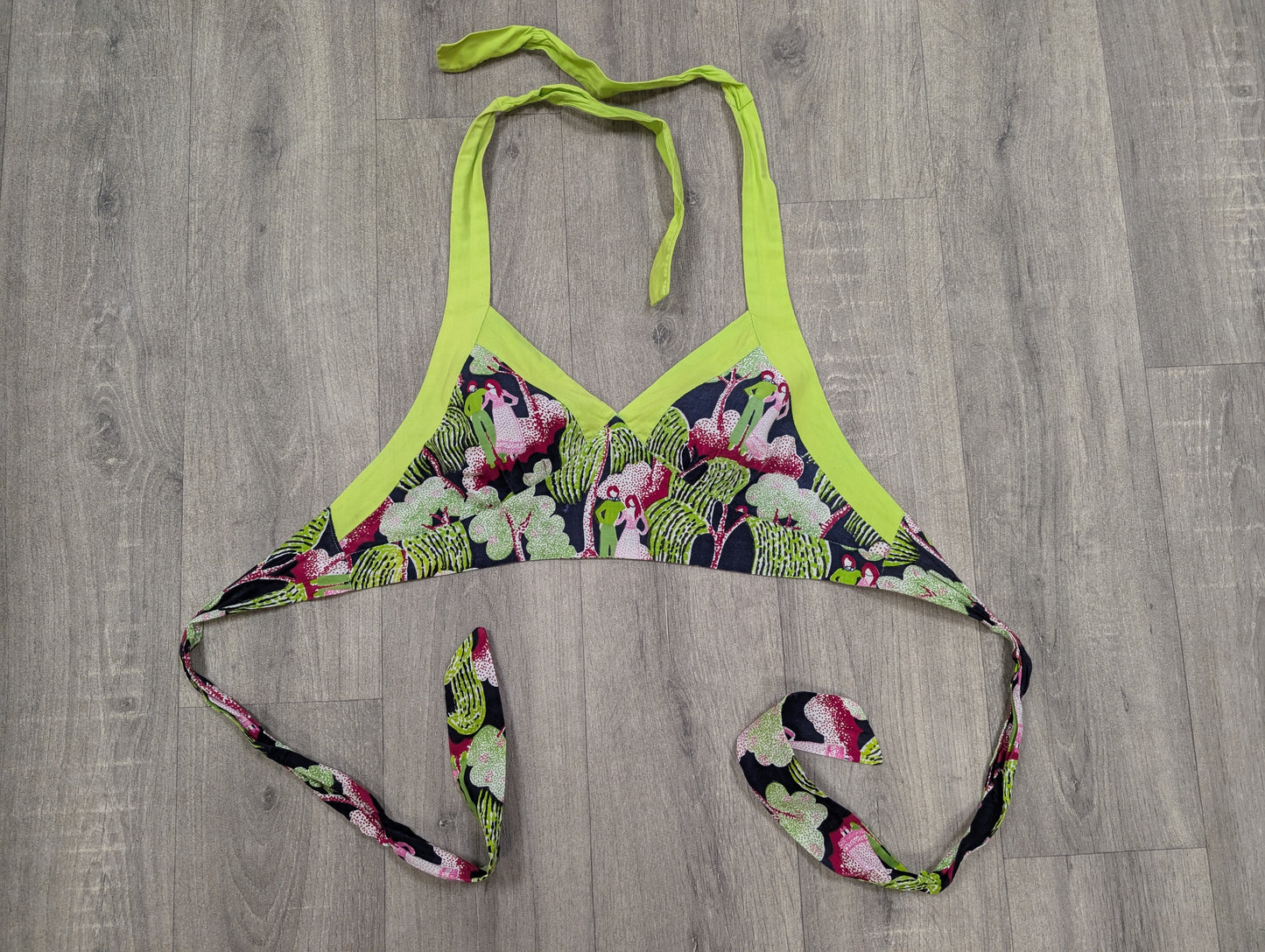 1970s novelty print halter neck bra top