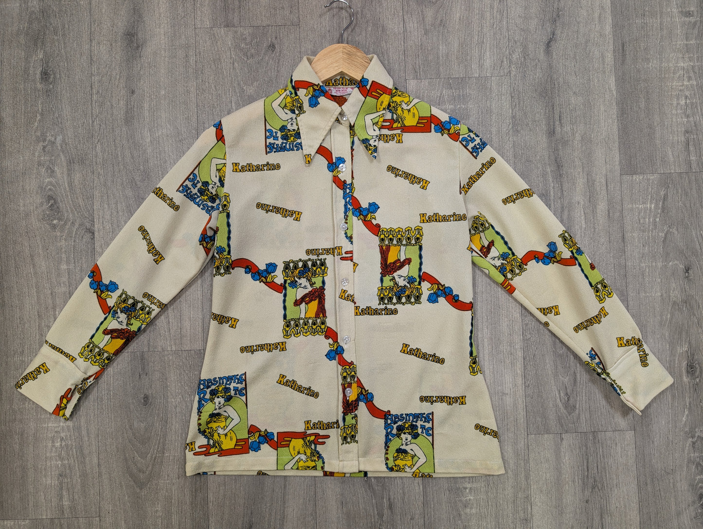 1970s novelty print Katharine dagger collar shirt - S