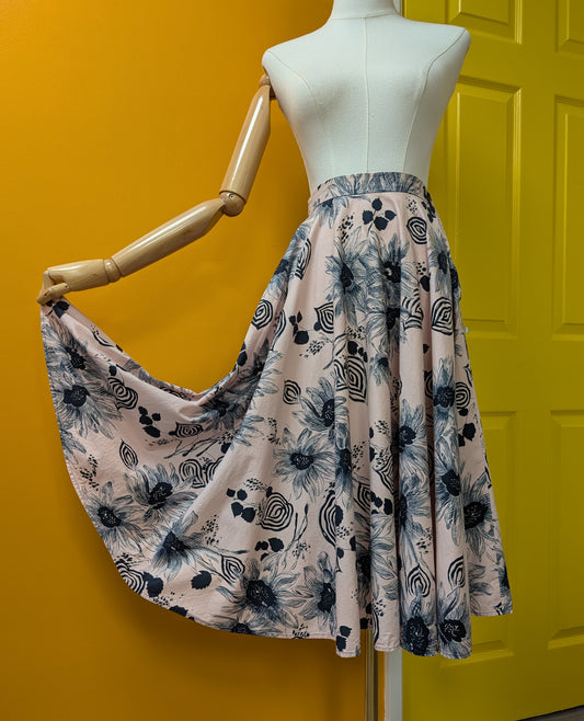 1950s St Michael abstract floral full circle cotton skirt - 25" waist