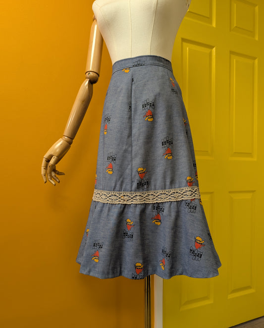 1970s Texas novelty print western skirt - 27" waist