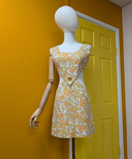 1960s cut out floral mini dress - S/10