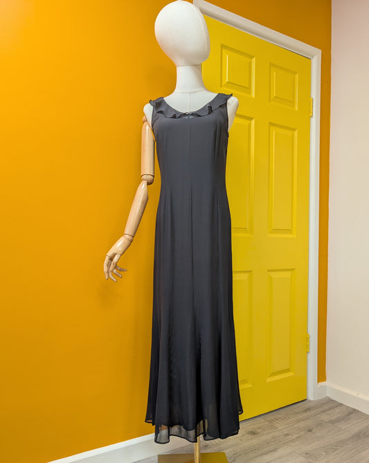 1990s Laura Ashley black silk dress - XS/6/8