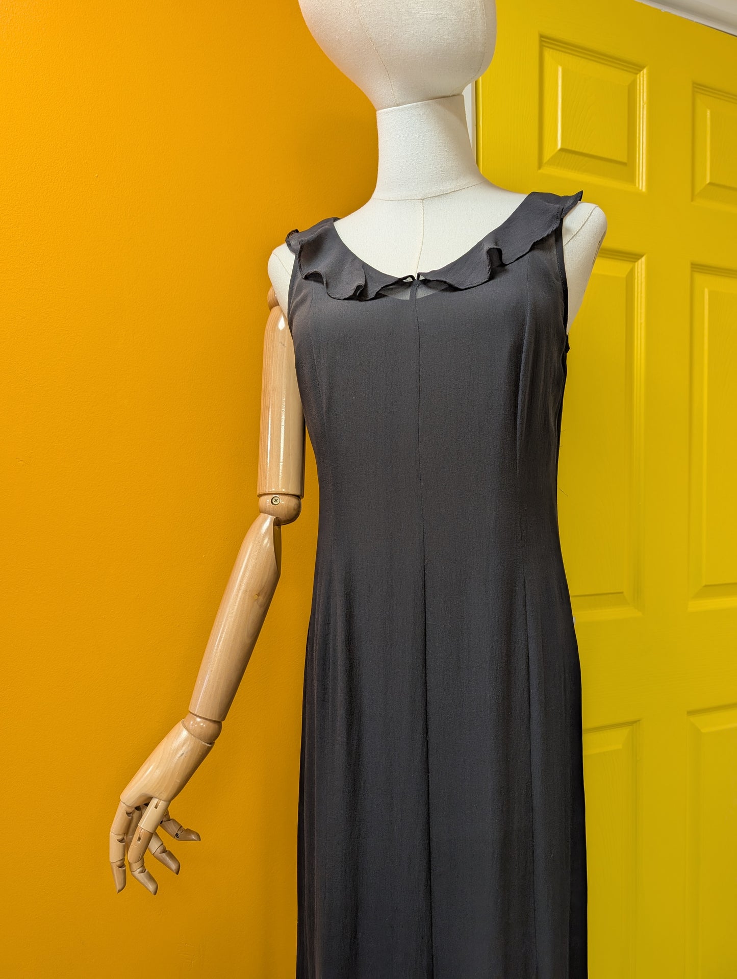 1990s Laura Ashley black silk dress - XS/6/8