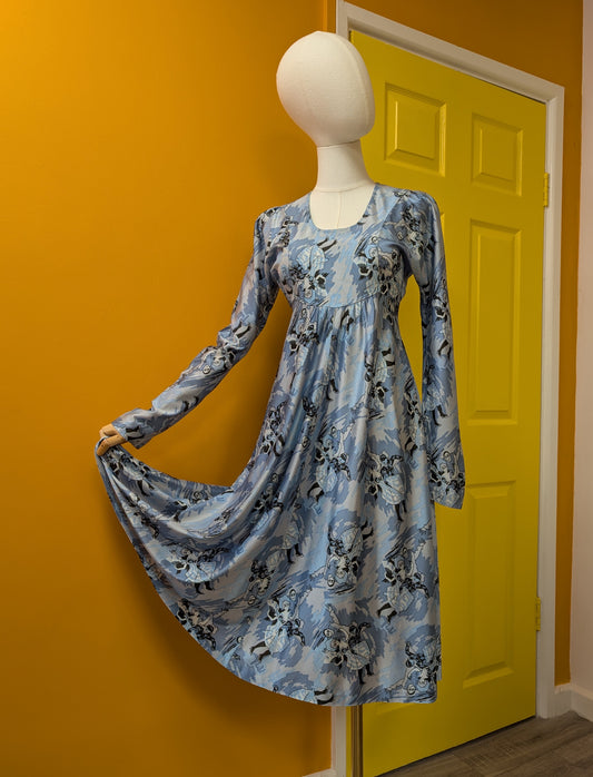 1970s novelty Pierrot clown/harlequin print dress - XS/S