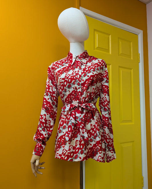1960s Pierr Ghy Paris pure silk red/white top and belt - up to a M
