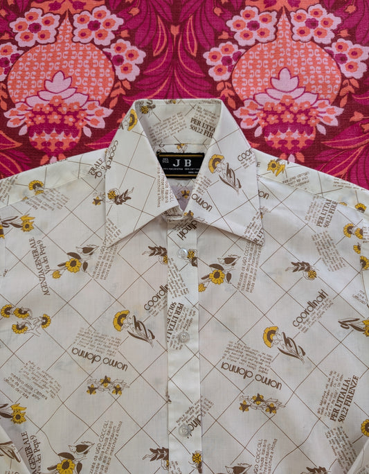 1970s JB novelty print dagger collar shirt