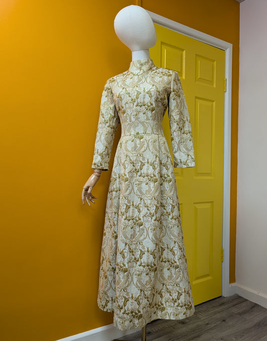 1960s Global gold brocade maxi dress - M/12